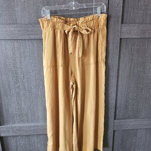Medium Wide Leg Elastic Waist Mustard Pants Tie Front Lyocell Time & Tru